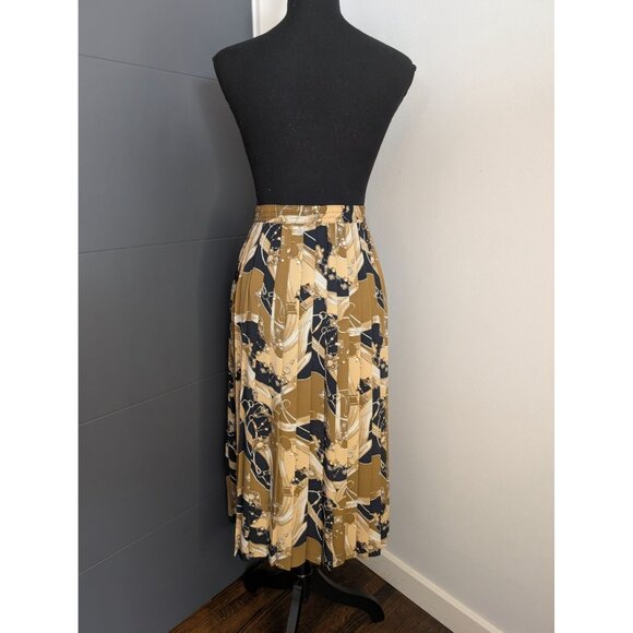 Vintage Alfred Dunner Tan & Black Pleated Midi Skirt With Abstract Pattern - 16 - Picture 3 of 8